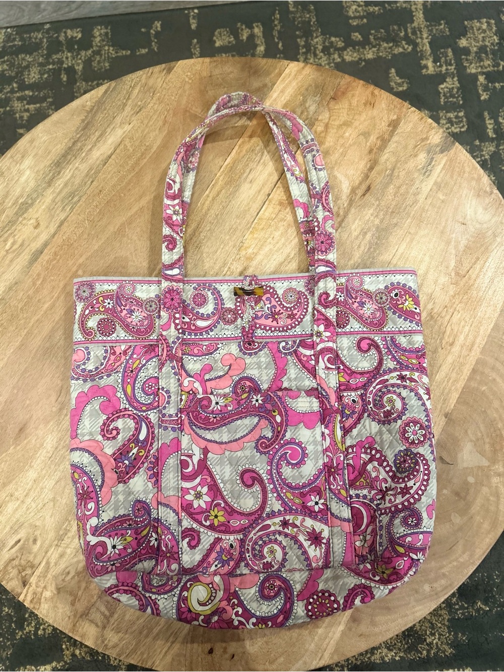 Vintage Vera Bradley Pink Paisley, Tortoise Shell Closure, Large Quilted Tote